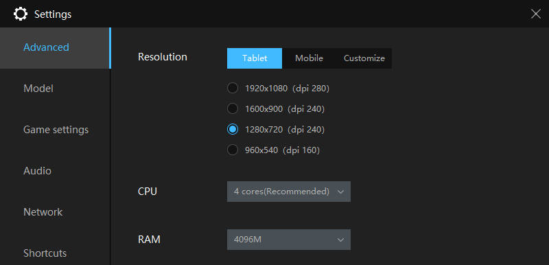 Confiture more CPU/RAM to LDPlayer