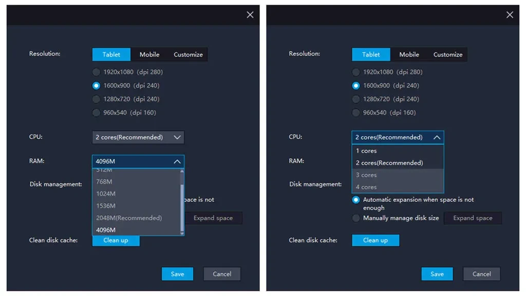 change the number of ram and cpu