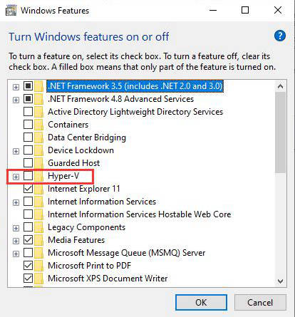 Disable Hyper V