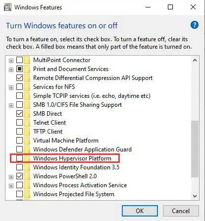 Disable Windows Hypervisor Platform