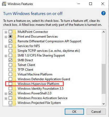 Disable Windows Hypervisor Platform