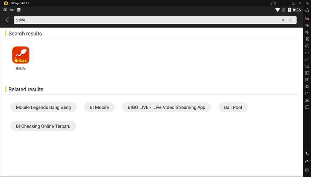 Search Bitlife in LDPlayer
