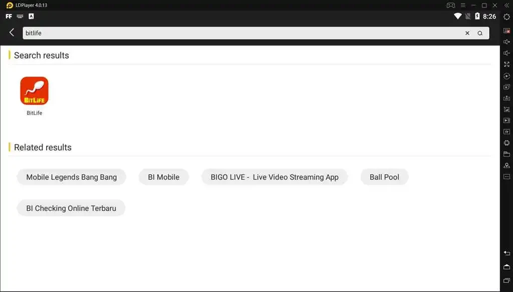 Search Bitlife in LDPlayer