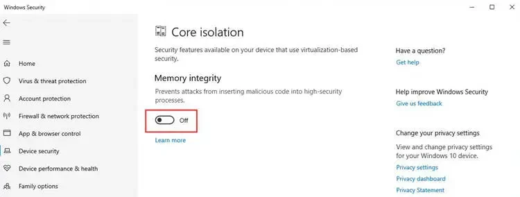 Turn Off Memory Integrity On Windows Security