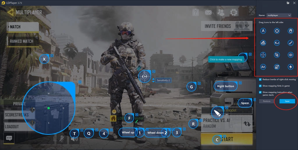 إعداد تعيين لوحة المفاتيح لـ Call of Duty Mobile على جهاز الكمبيوتر