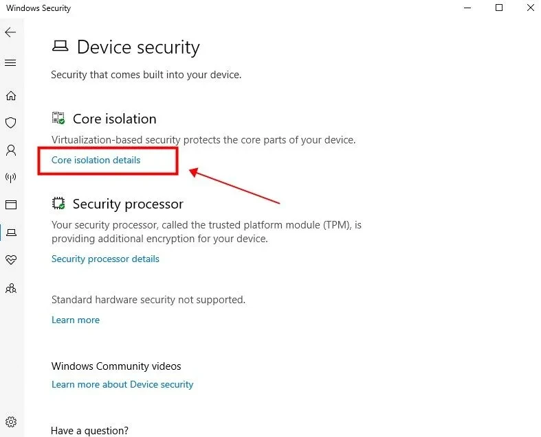 Deaktiviere Kern-Isolation in Windows Sicherheit