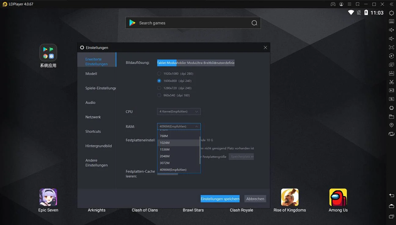 Wie wird die CPU und den RAM von LDPlayer erhöht?