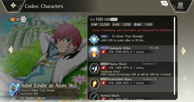 asbel under the Tales of Crestoria Tier List sky