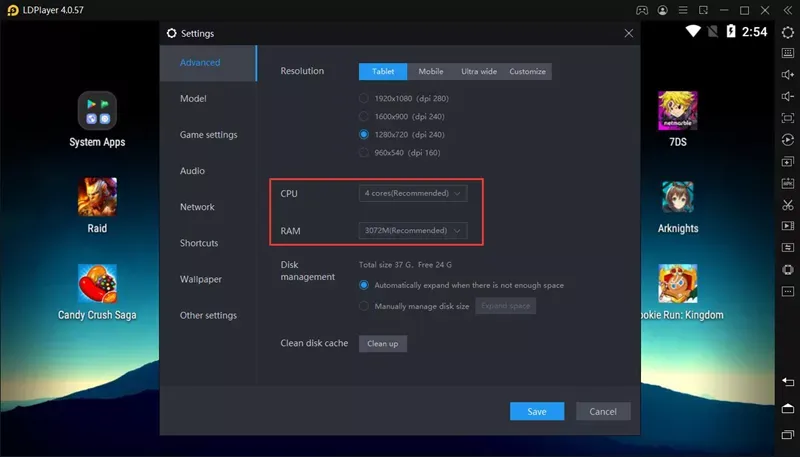 reconfigure the ram and cpu allocation