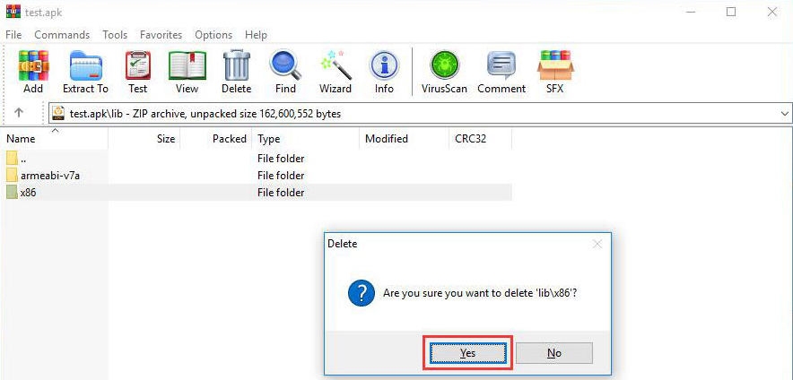 Modify The APK File By Deleting The X86 Folder