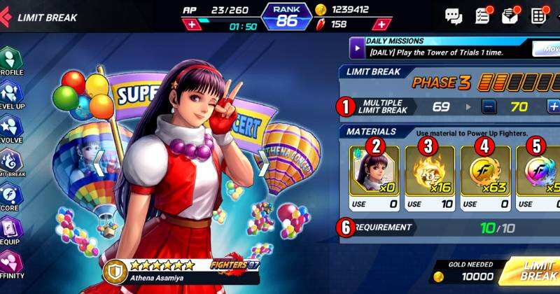 King of Fighters All-Star Leveling up Characters?