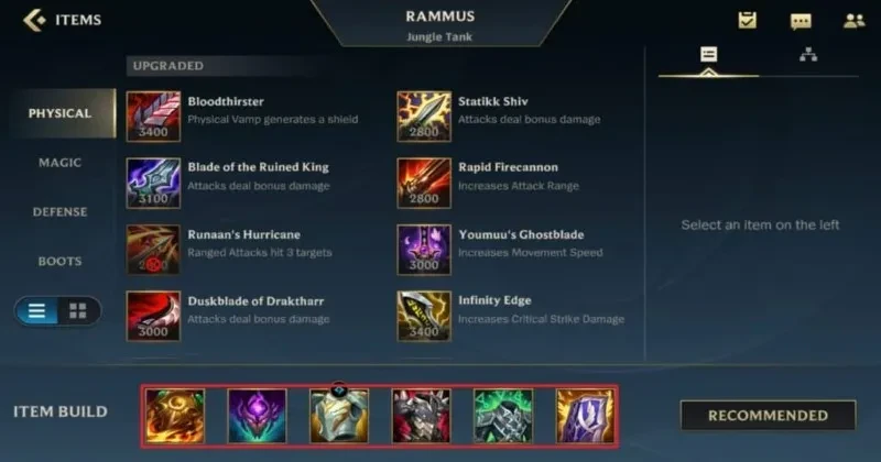 LOL Wild Rift Rammus Item Build