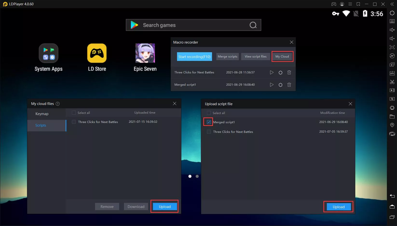 Upload Scripts in LDPlayer's Cloud Service