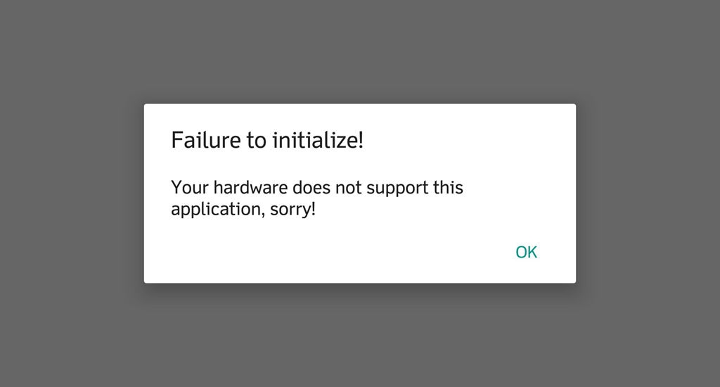 Failure To Initialize Your Hardware Does Not  This Application