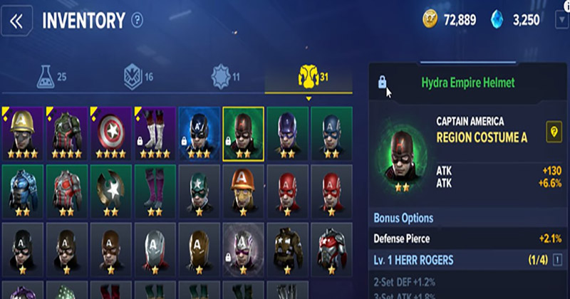 Future Marvel Revolution Choosing gear