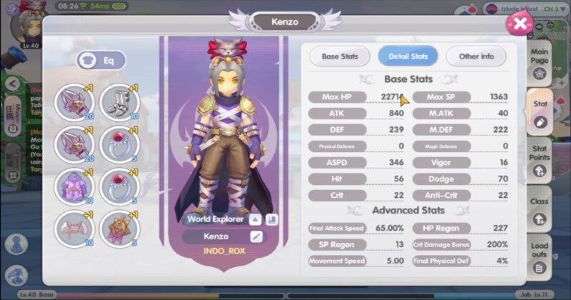 Ragnarok X Next Generation Thief Detailed Stats