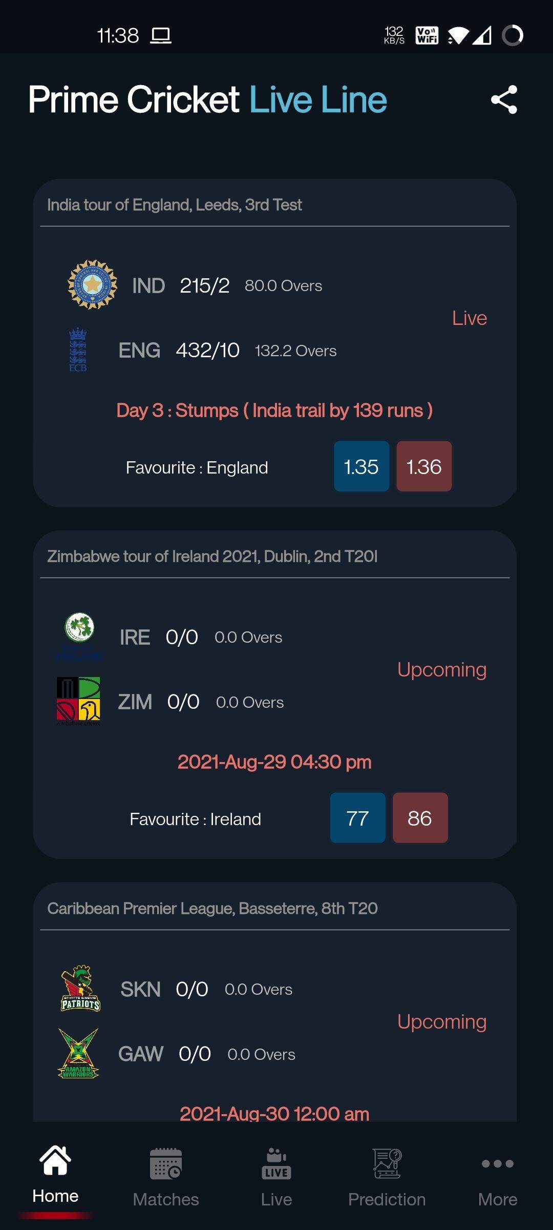 Prime Cricket Live Line