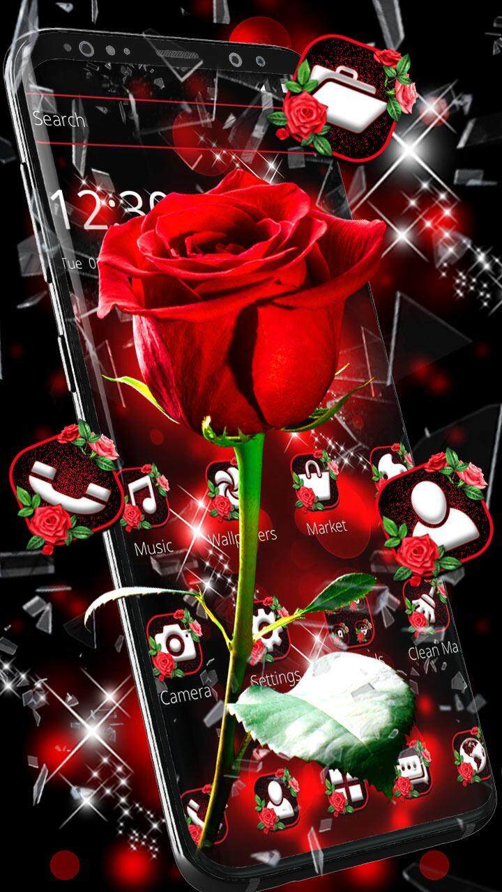 Broken Glass Beautiful Red Rose Theme