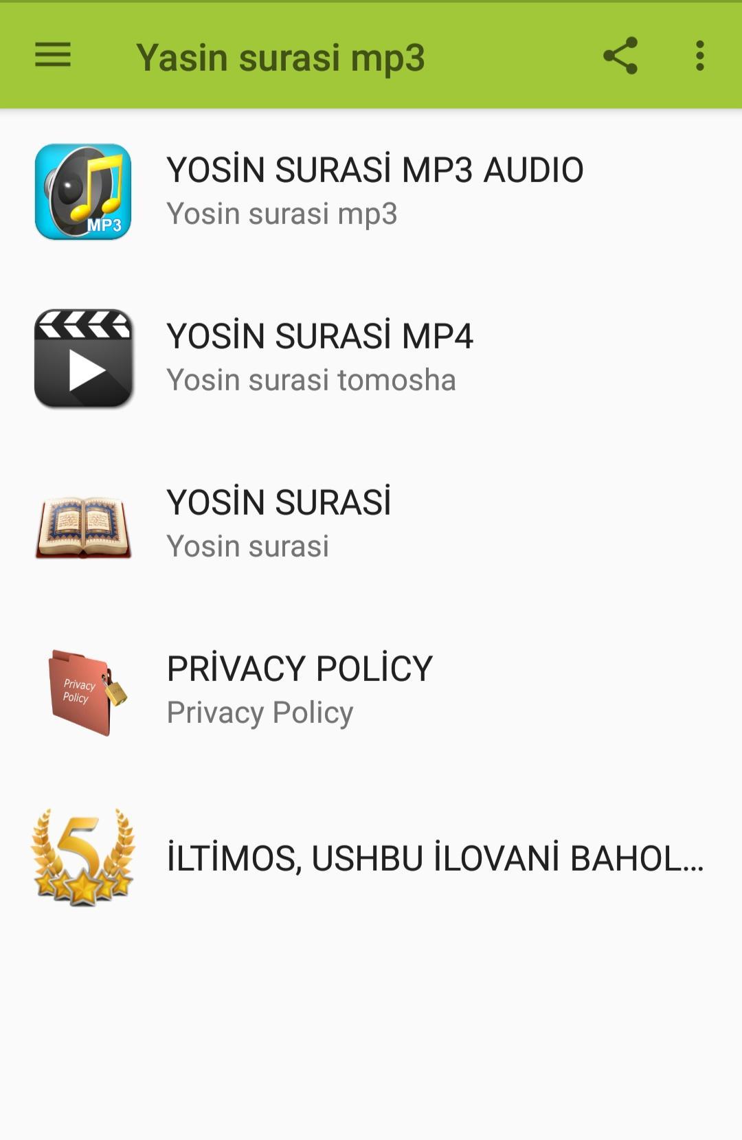 Yasin Surasi Uzbek (MP3 MP4)