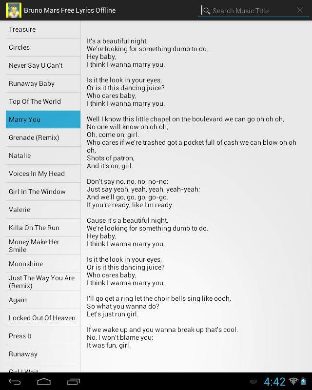 Bruno Mars Lyrics Free Offline