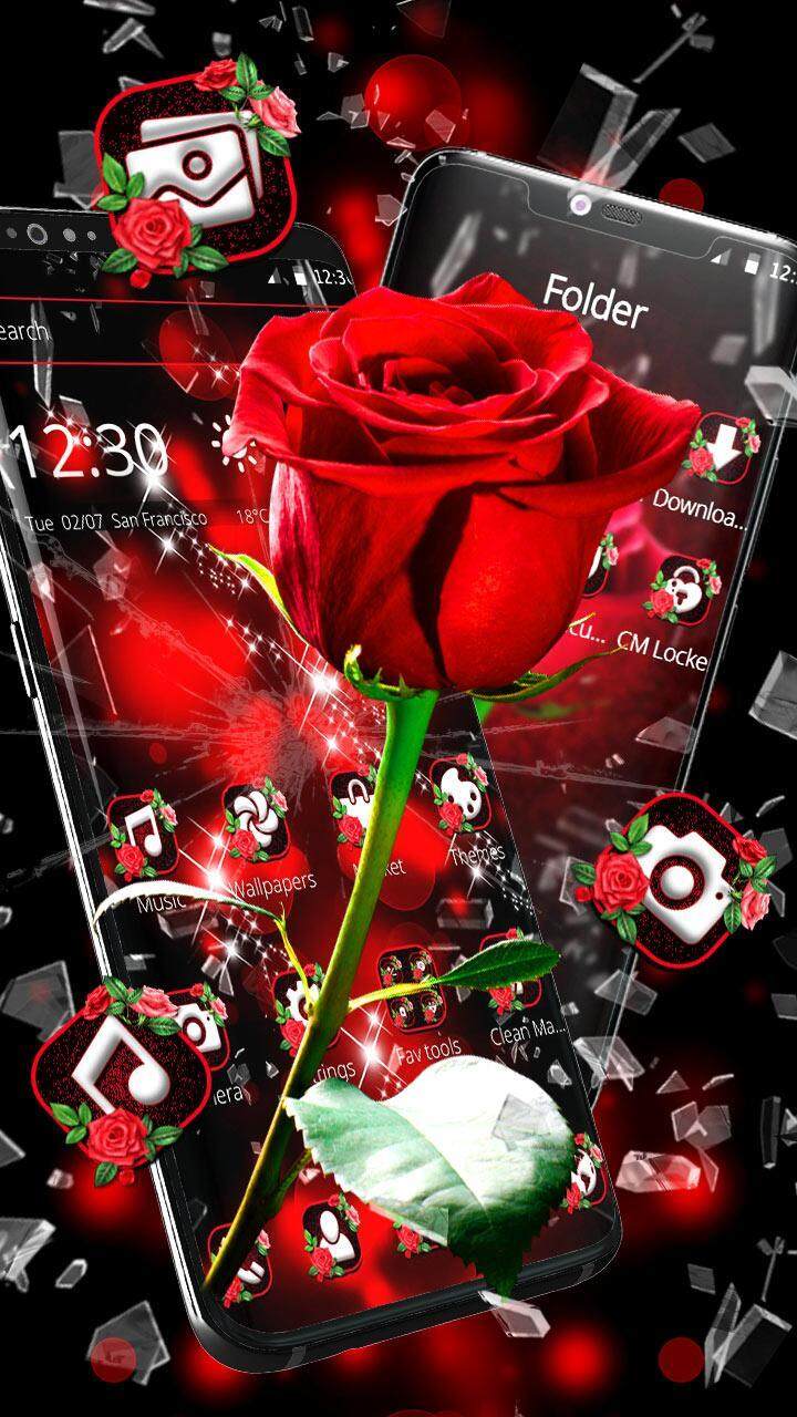 Broken Glass Beautiful Red Rose Theme