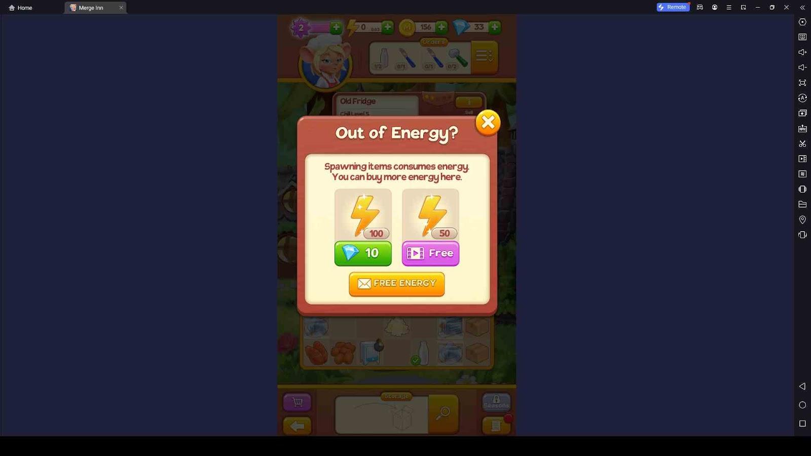 Watch an Ad or Spend Gems to Recharge the Containers