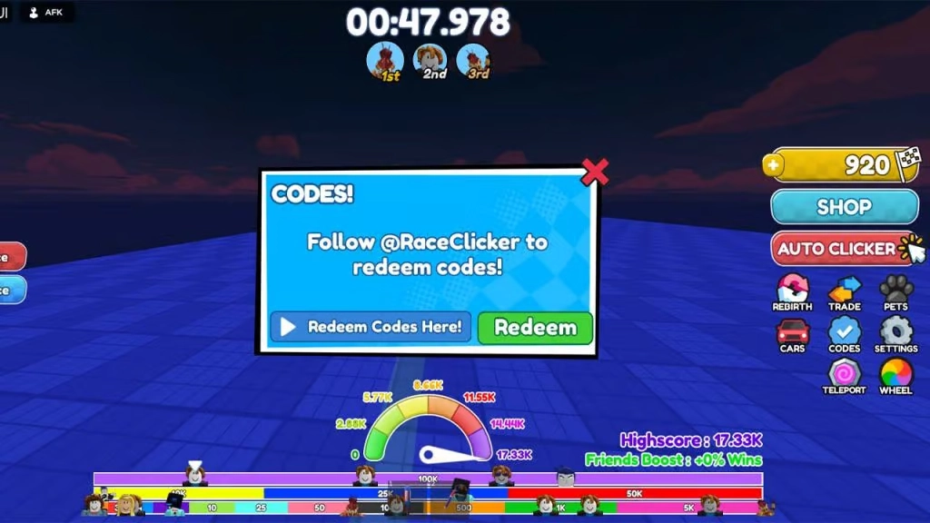 How to Redeem Codes in Race Clicker&nbsp;
