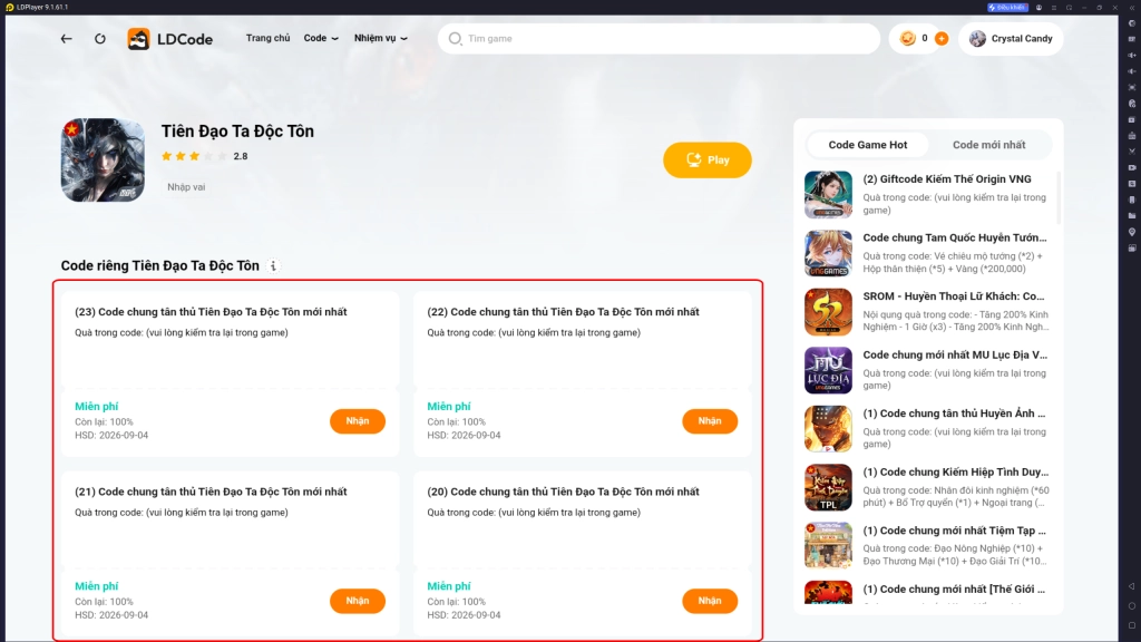 Full bộ code Tiên Đạo Ta Độc Tôn - Hướng dẫn cách nhập chi tiết