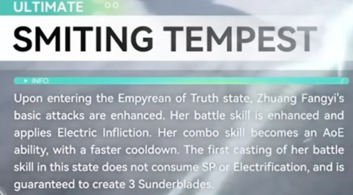 Details of the Smiting Tempest Ultimate, highlighting the Empyrean of Truth state and enhanced skill loops.