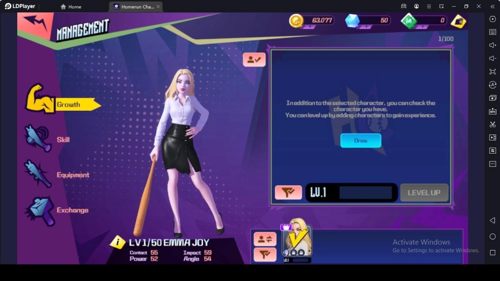 Homerun Challenge Character Management Homerun Challenge Character Management