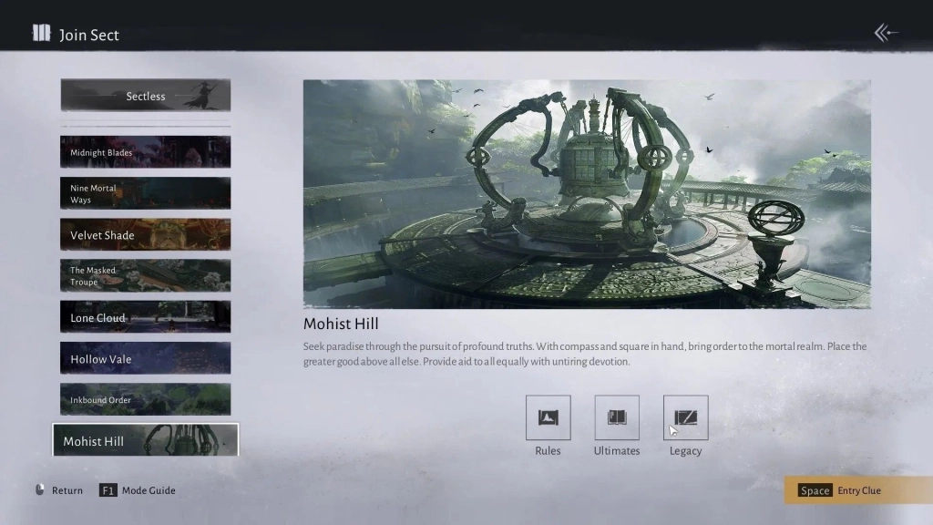 Секта Mohist Hill в игре Where winds meet