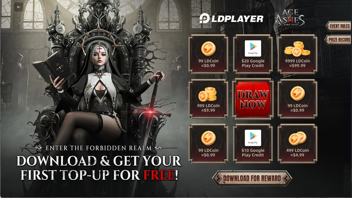 Age of Ashes: Dark Nuns Official Launch - LDGame Exclusive First Top-up Benefit & 40% Off Coupon
