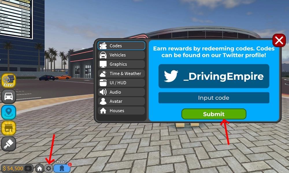 ตัวเลือกแลกรหัส Driving Empire