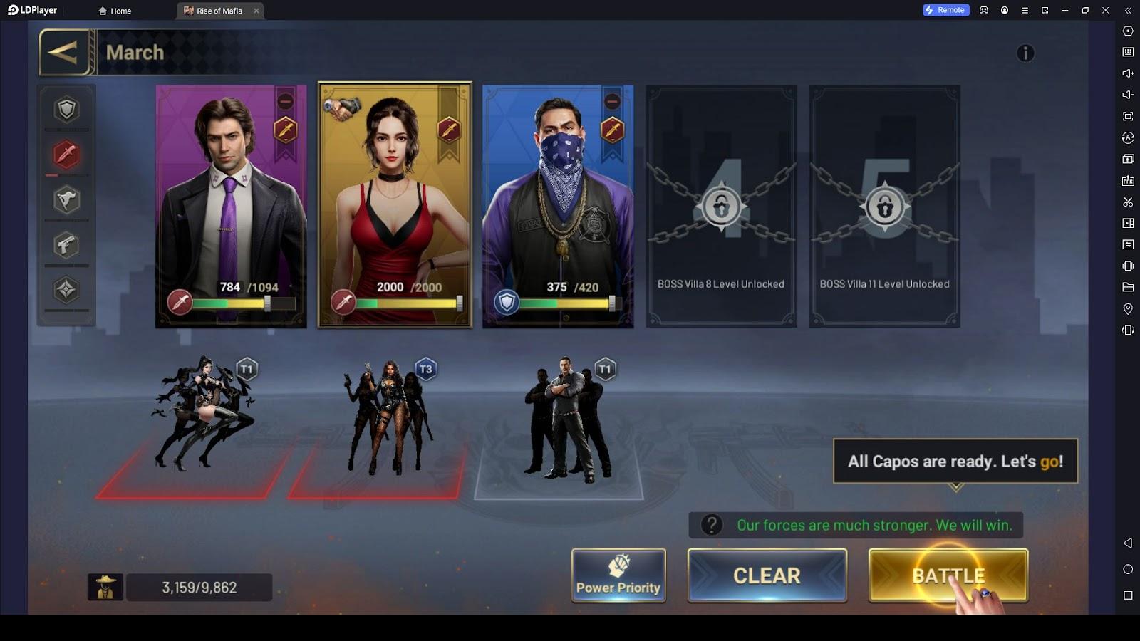 Battle Line Ups in Rise of Mafia: Call of Revenge