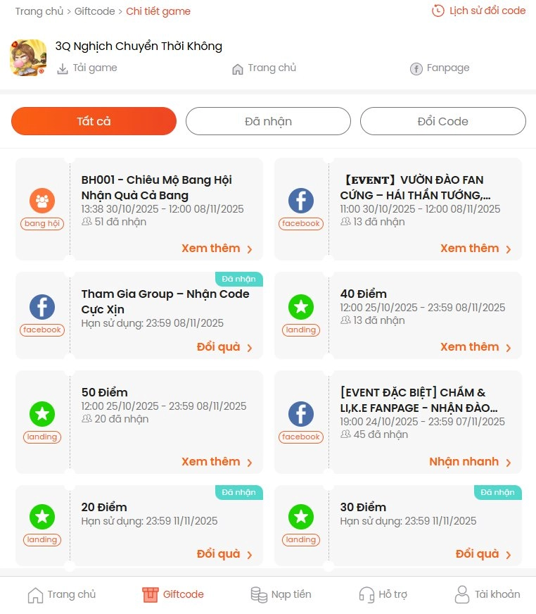 Code 3Q Nghịch Chuyển Thời Không và hướng dẫn cách nhập