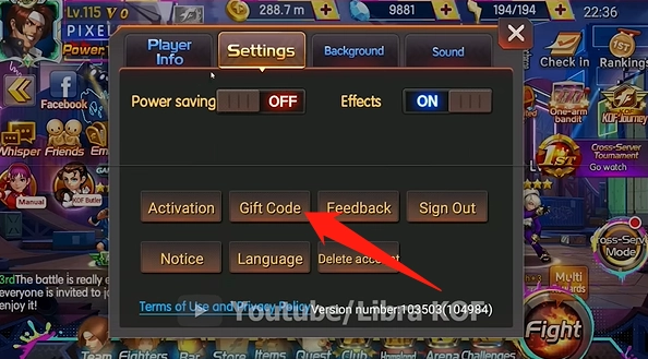 Tap the Gift Code button.