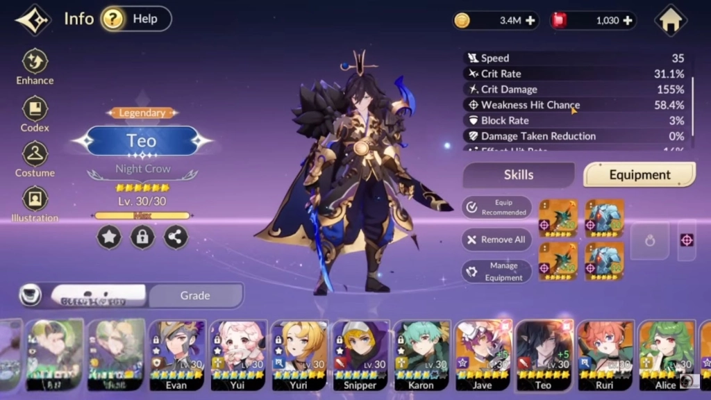 Seven Knights Re:Birth Teo Equipment
