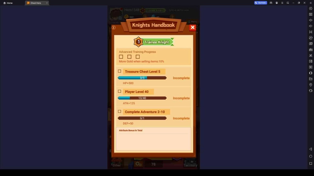 Training Tasks in Knights Handbook