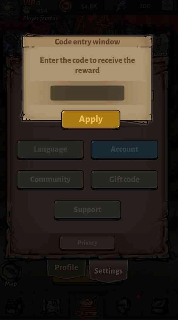 Redeeming Process for the Codes in Darkest AFK