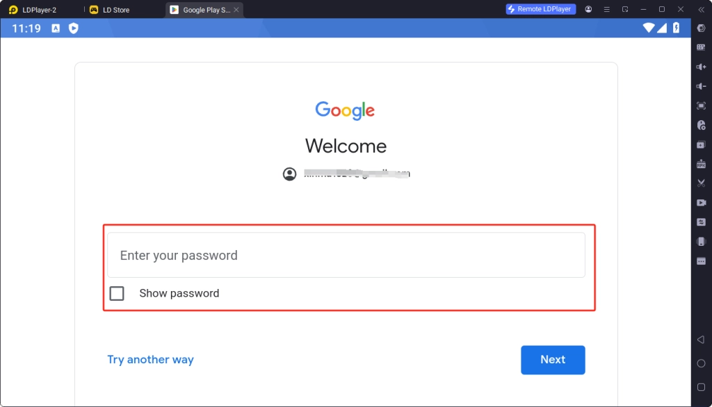 Enter account and password Enter account and password