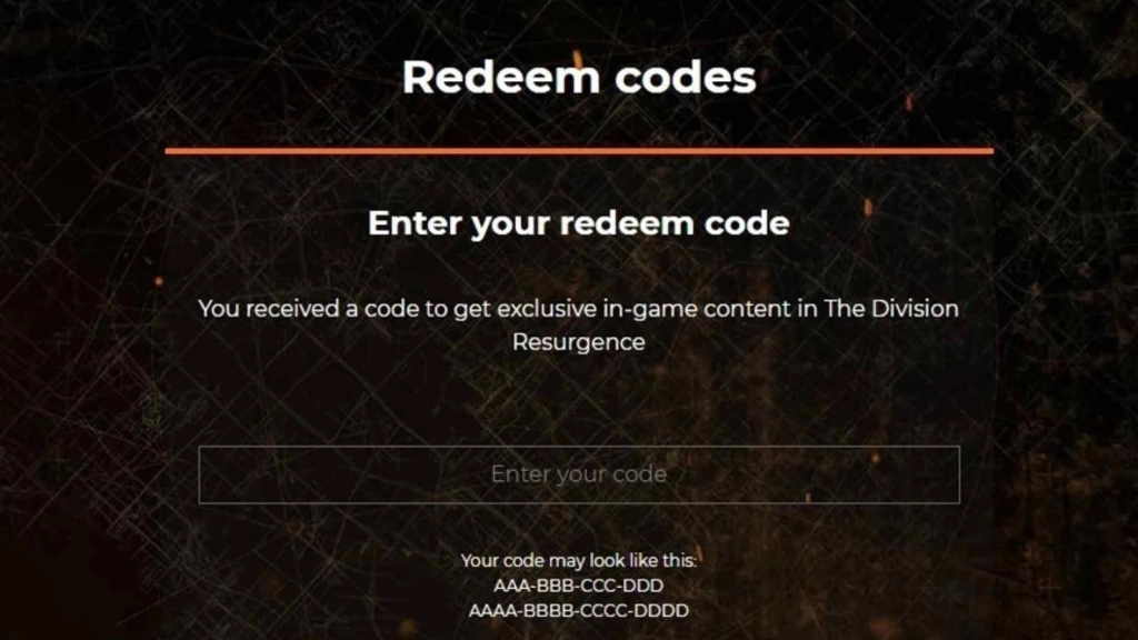 Redeeming Process for Codes in The Division Resurgence