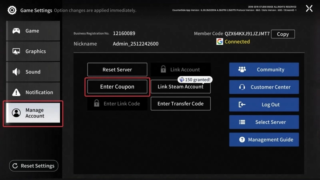 Redeeming Process for the Counter Side Codes