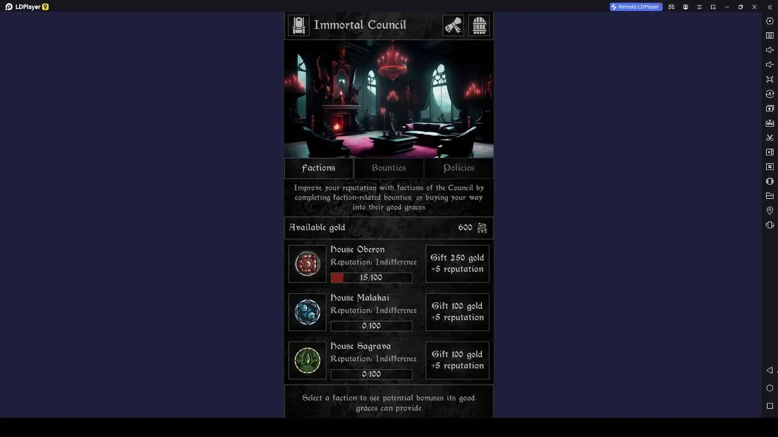 Activate Faction Bonuses in the Immortal Council