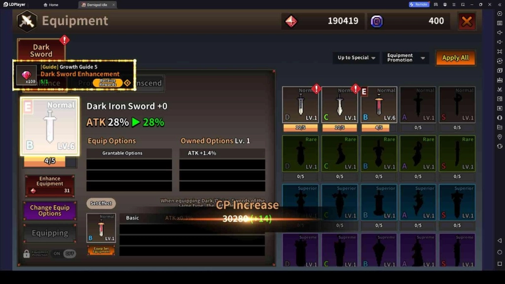 Equip and Upgrade Equipment and Skills