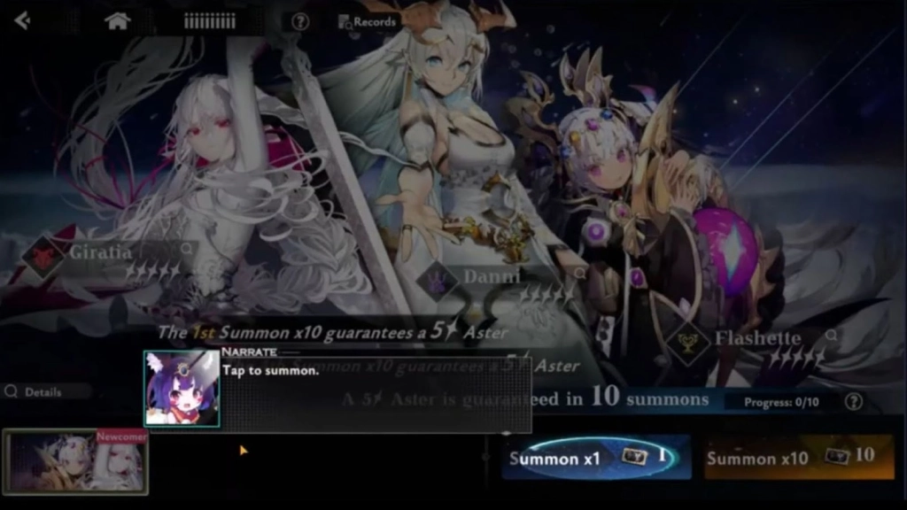 Summoning Asters in Mirren: Star Legends