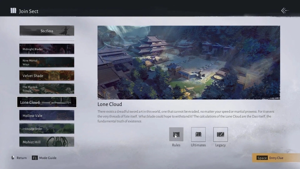 Секта Lone Cloud в игре Where winds meet