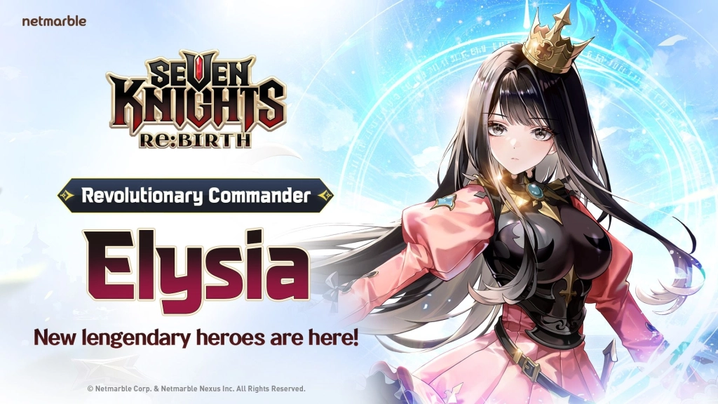 Hero Elysia di Seven Knights di dalam poster situs resmi.