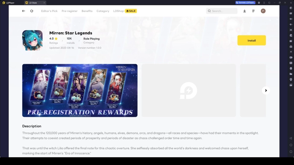 Playing Mirren: Star Legends on PC with LDPlayer