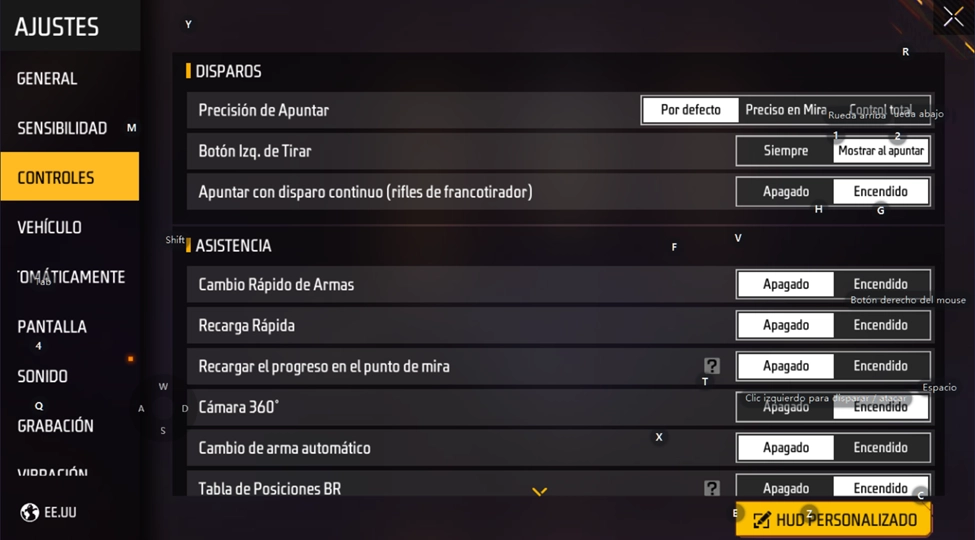 Configuración de teclas de habilidades (mapeo Free Fire)