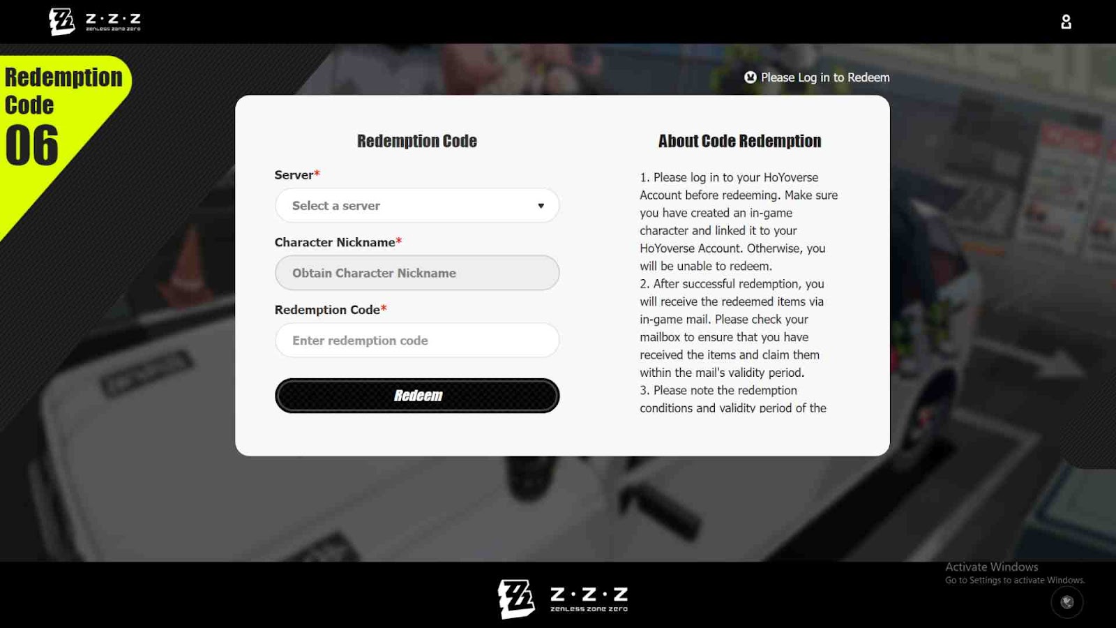 Redeeming Process for the Codes in Zenless Zone Zero